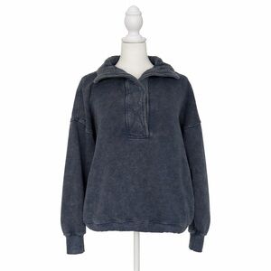 Aerie Getaway Quarter Snap Pullover in a blue mineral wash. Oversized XS